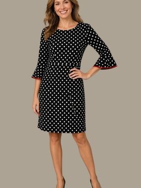 SHELBY & PALMER Retro Navy Polka Dot Rockabilly Dress with Red Accents